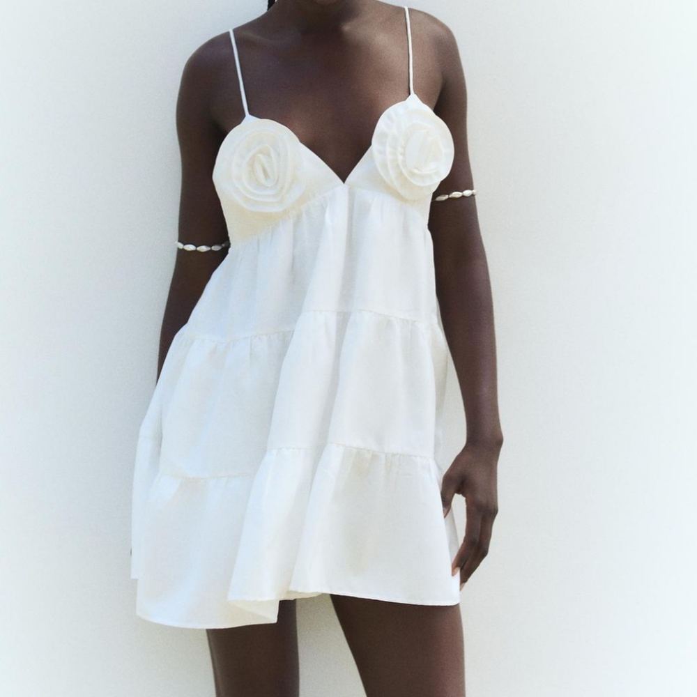 ZARA MINI DRESS WITH FLOWERS White - Picture 5 of 11
